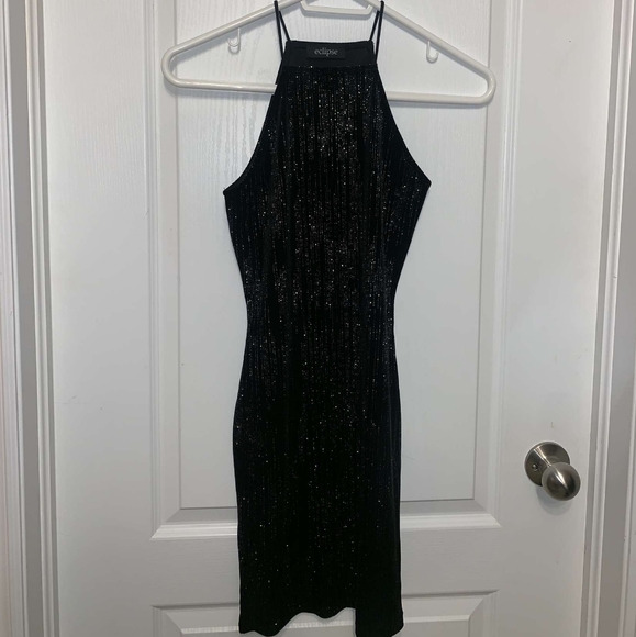 Sparkly Black Velvet Bodycon Dress - Picture 3 of 3